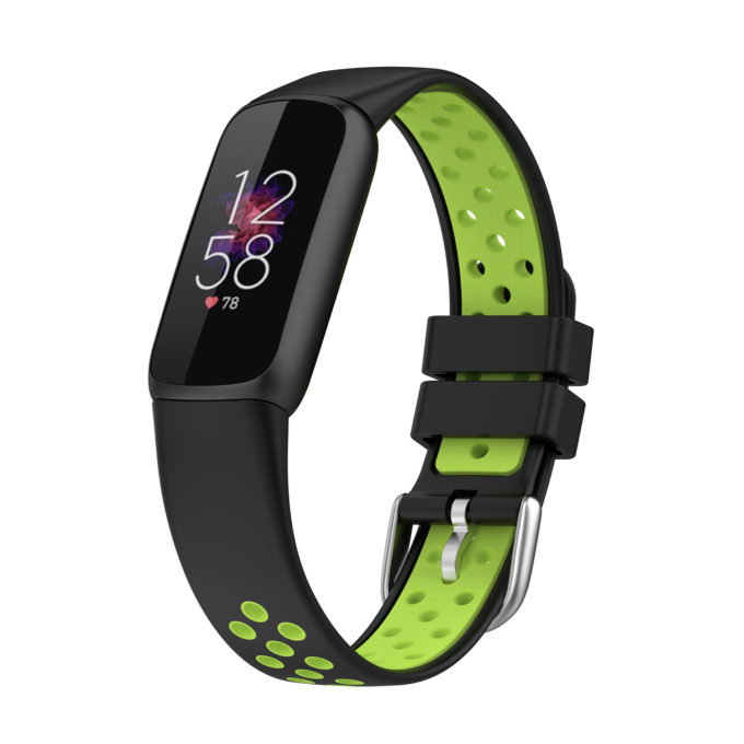 fb.r68.1.11 Main Black Lime Green StrapsCo Perforated Rubber Sport Strap for Fitbit Luxe Silicone