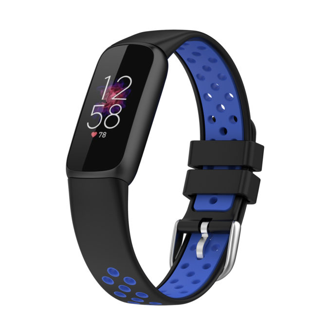 fb.r68.1.5 Main Black Blue StrapsCo Perforated Rubber Sport Strap for Fitbit Luxe Silicone