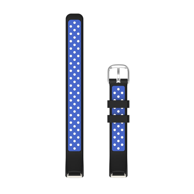 fb.r68.1.5 Upright Black Blue StrapsCo Perforated Rubber Sport Strap for Fitbit Luxe Silicone