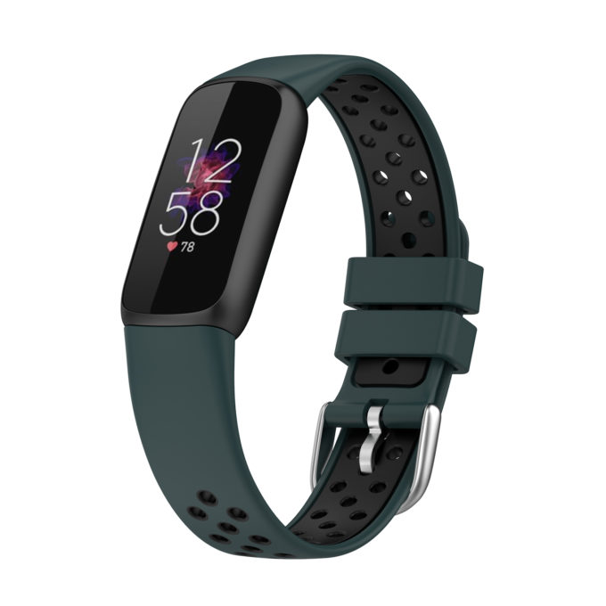 fb.r68.11.1 Main Teal Black StrapsCo Perforated Rubber Sport Strap for Fitbit Luxe Silicone