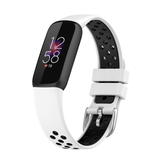 fb.r68.22.1 Main White Black StrapsCo Perforated Rubber Sport Strap for Fitbit Luxe Silicone