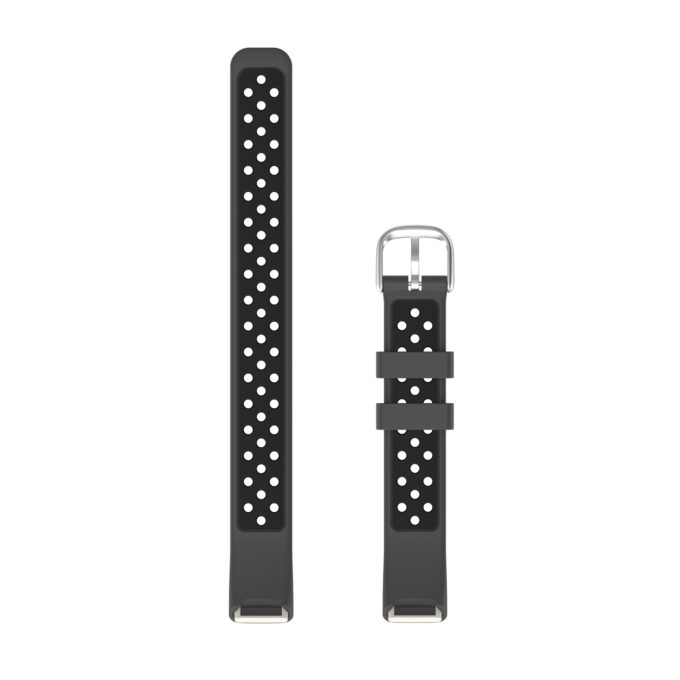 fb.r68.7.1 Upright Grey Black StrapsCo Perforated Rubber Sport Strap for Fitbit Luxe Silicone