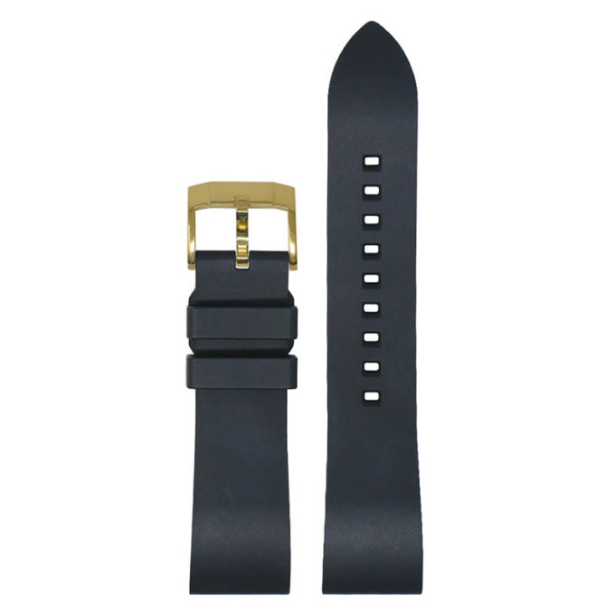fk2.1.yg Main Black Yellow Gold Buckle DASSARI Smooth FKM Rubber Quick Release Watch Strap with Brushed Silver Buckle