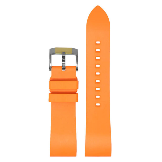 fk2.12.2t Main Orange Silver Yellow Gold Buckle DASSARI Smooth FKM Rubber Quick Release Watch Strap with Brushed Silver Buckle