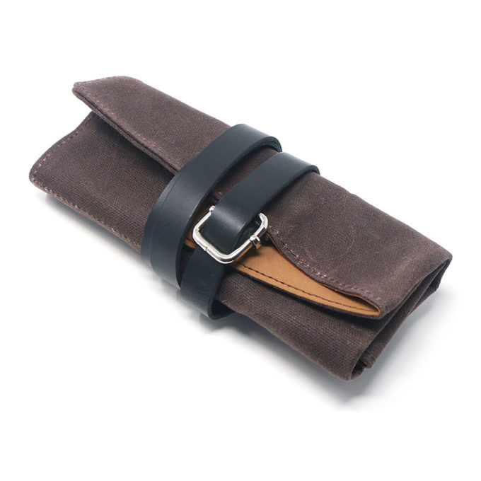 wr6.2 Angle Brown Interior Tan StrapsCo Waxed Canvas Watch Roll for 4 Watches Nylon Leather
