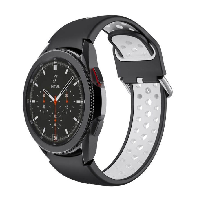 s.r25.1.22 Main Black White StrapsCo Perforated Soft Silicone Strap for Samsung Galaxy Watch 4 Sport