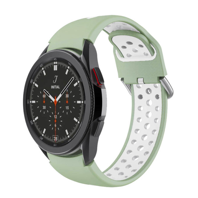 s.r25.11.22 Main Pale Green White StrapsCo Perforated Soft Silicone Strap for Samsung Galaxy Watch 4 Sport