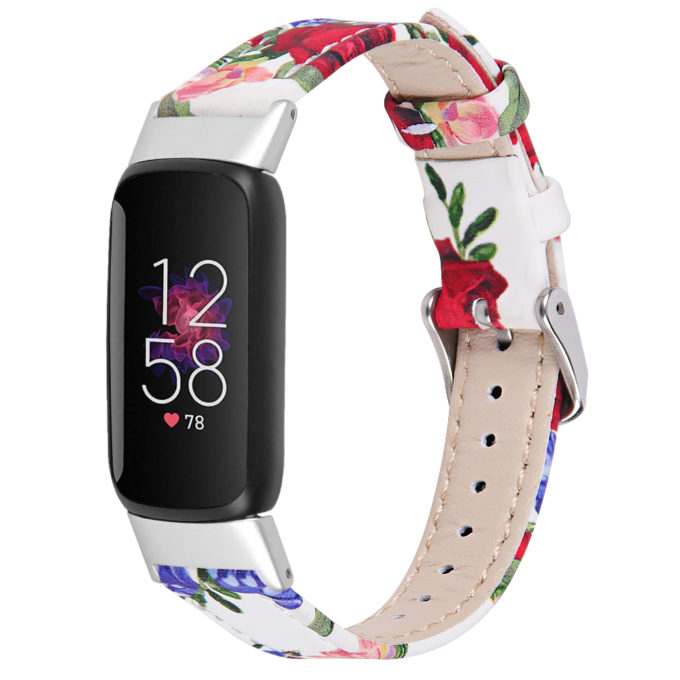 Fb.l44.f5 Main Floral E StrapsCo Smooth Leather Band For Fitbit Luxe Genuine Leather Strap Band