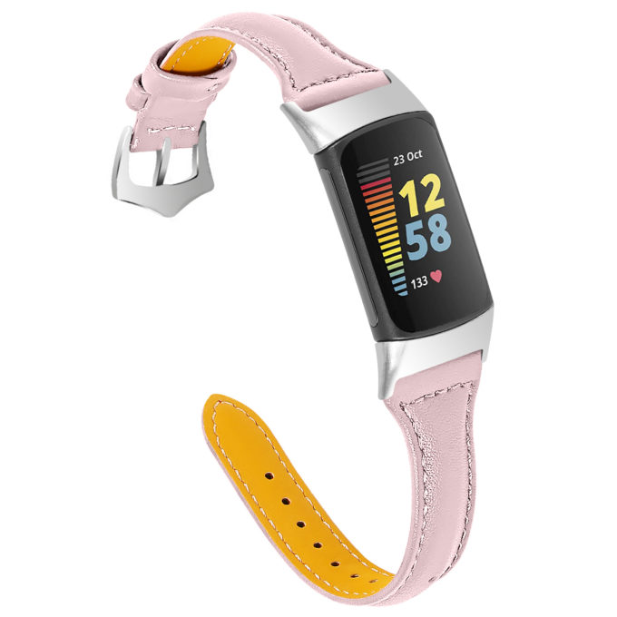 Fb.l47.13 Main Pink StrapsCo Slim Genuine Leather Strap For Fitbit Charge 5 Women's