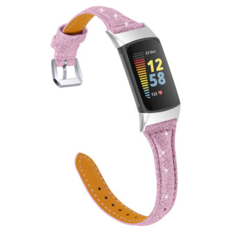 Fb.l48.13 Main Metallic Pink StrapsCo Sparkling Genuine Leather Strap For Fitbit Charge