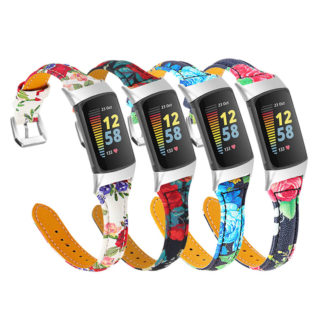 Fb.l49 All Color StrapsCo Floral Genuine Leather Strap For Fitbit Charge 5 Women's