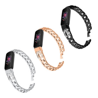fb.m150 All Color StrapsCo Chain Link Bracelet with Rhinestones for Fitbit Luxe Stainless Steel Metal