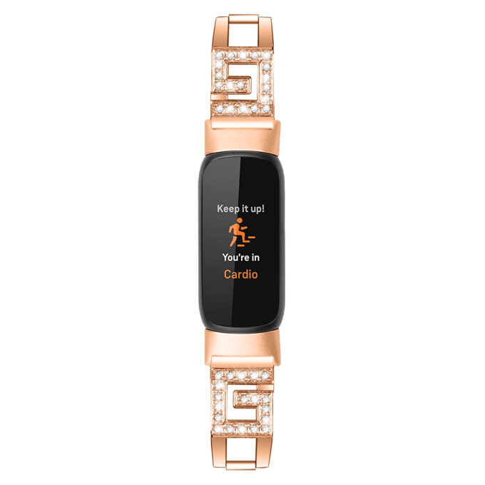 fb.m150.rg Front Rose Gold StrapsCo Chain Link Bracelet with Rhinestones for Fitbit Luxe Stainless Steel Metal