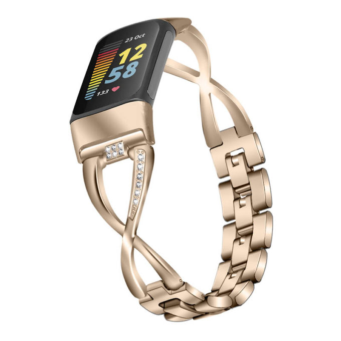 Fb.m151.cg Main Champagne Gold StrapsCo Jewelry Bracelet For Fitbit Charge 5 Stainless Steel Metal Strap Band