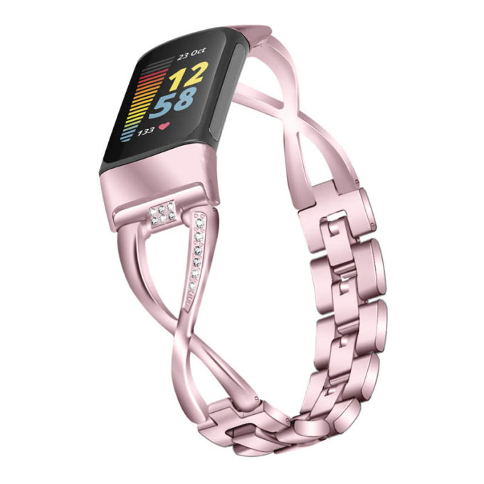 Fb.m151.rp Main Pink StrapsCo Jewelry Bracelet For Fitbit Charge 5 Stainless Steel Metal Strap Band