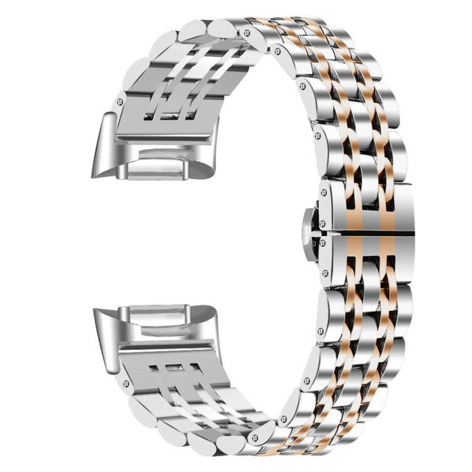 Fb.m152.ss.rg Main Silver & Rose Gold StrapsCo Stainless Steel Bracelet For Fitbit Charge 5 Stainless Steel Metal Strap Band