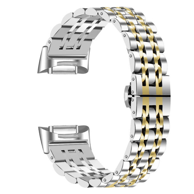 Fb.m152.ss.yg Main Silver & Yellow Gold StrapsCo Stainless Steel Bracelet For Fitbit Charge 5 Stainless Steel Metal Strap Band