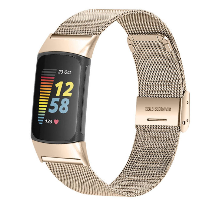 Fb.m153.cg Main Champagne Gold StrapsCo Mesh Bracelet For Fitbit Charge 5 Stainless Steel Metal Strap Band