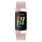 Fb.m153.rp Front Pink StrapsCo Mesh Bracelet For Fitbit Charge 5 Stainless Steel Metal Strap Band