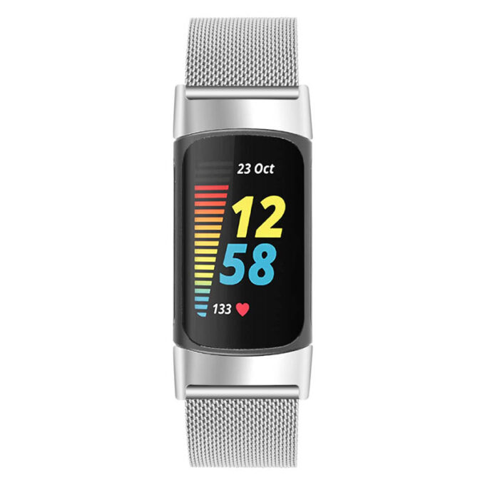 Fb.m153.ss Front Silver StrapsCo Mesh Bracelet For Fitbit Charge 5 Stainless Steel Metal Strap Band