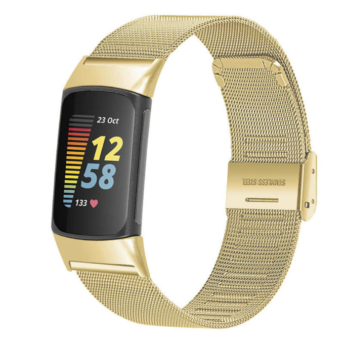 Fb.m153.yg Main Yellow Gold StrapsCo Mesh Bracelet For Fitbit Charge 5 Stainless Steel Metal Strap Band
