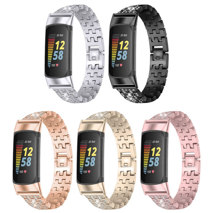 fb.m154 All Color StrapsCo Rhinestone Bracelet for Fitbit Charge 5 Stainless Steel Metal Strap Band