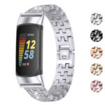 fb.m154 Gallery (Silver) StrapsCo Rhinestone Bracelet for Fitbit Charge 5 Stainless Steel Metal Strap Band