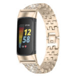 fb.m154.cg Main Champagne Gold StrapsCo Rhinestone Bracelet for Fitbit Charge 5 Stainless Steel Metal Strap Band