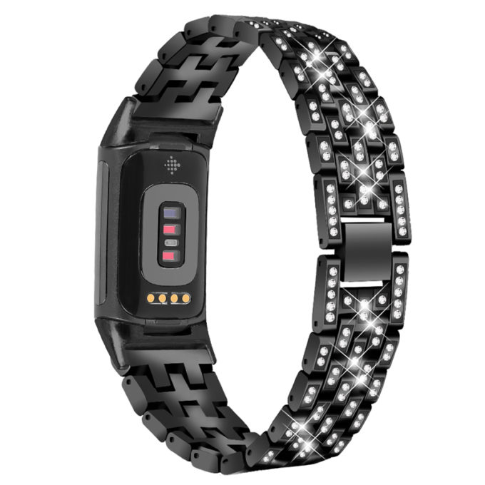 fb.m154.mb Back Black StrapsCo Rhinestone Bracelet for Fitbit Charge 5 Stainless Steel Metal Strap Band
