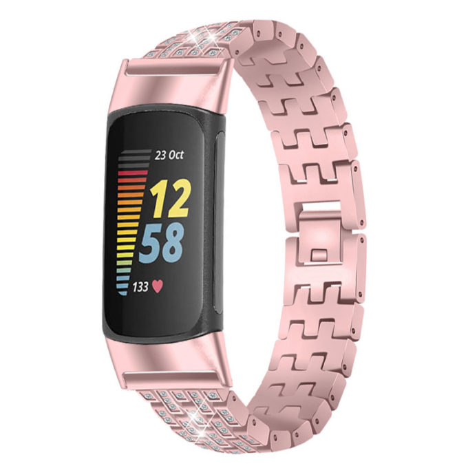 fb.m154.pg Main Pink StrapsCo Rhinestone Bracelet for Fitbit Charge 5 Stainless Steel Metal Strap Band