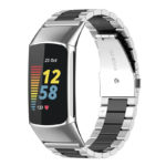 Fb.m155.ss.mb Main Silver & Black StrapsCo Stainless Steel Band For Fitbit Charge 5 Metal Strap