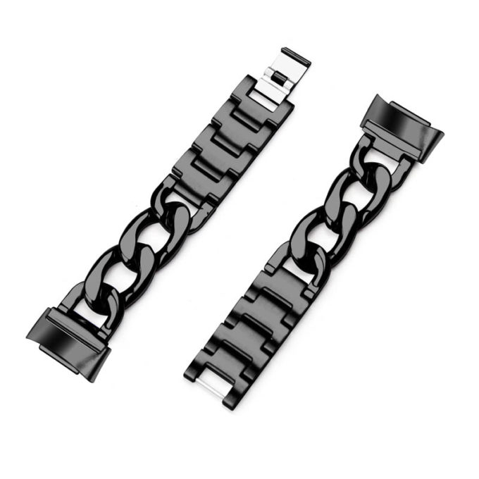 Fb.m156.mb Angle Black StrapsCo Cuban Link Bracelet For Fitbit Charge 5 Stainless Steel Metal Band Strap
