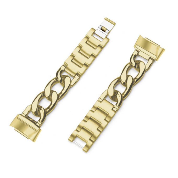 Fb.m156.yg Angle Yellow Gold StrapsCo Cuban Link Bracelet For Fitbit Charge 5 Stainless Steel Metal Band Strap