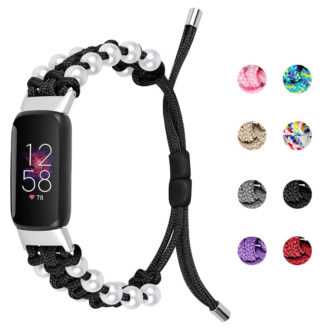 fb.ny36 Gallery Black StrapsCo Adjustable Bead Strap for Fitbit Luxe Nylon Canvas Strap Band
