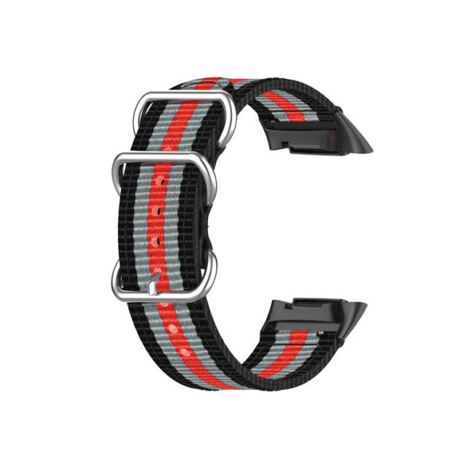 Fb.ny42.1.7.6 Back Charcoal, Grey & Red StrapsCo 3 Ring Nylon Strap For Fitbit Charge 5 Canvas Band