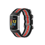 Fb.ny42.1.7.6 Main Charcoal, Grey & Red StrapsCo 3 Ring Nylon Strap For Fitbit Charge 5 Canvas Band