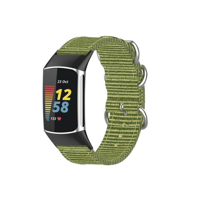Fb.ny42.11 Main Army Green StrapsCo 3 Ring Nylon Strap For Fitbit Charge 5 Canvas Band