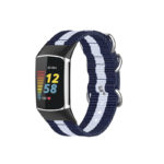 Fb.ny42.5.22 Main Navy & White StrapsCo 3 Ring Nylon Strap For Fitbit Charge 5 Canvas Band
