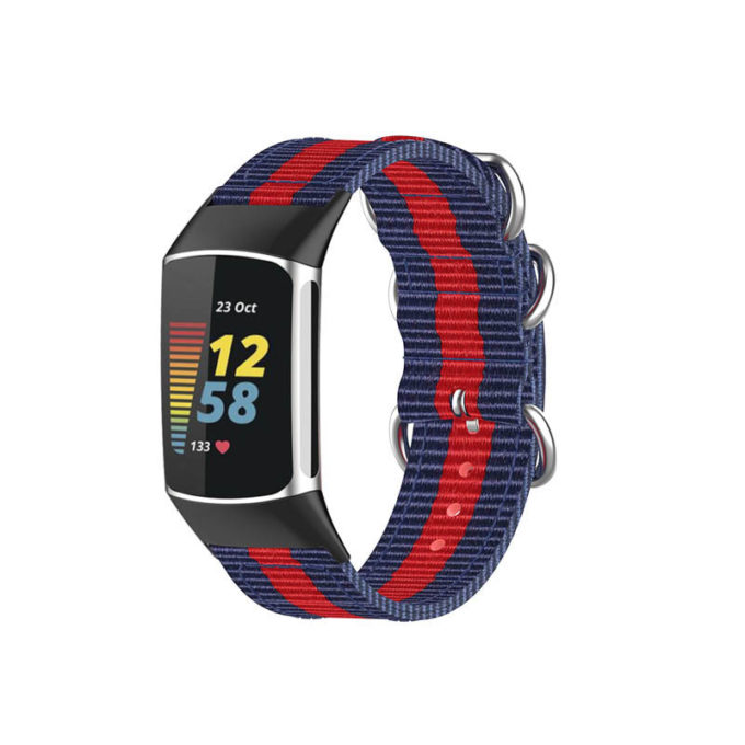 Fb.ny42.5.6 Main Navy & Red StrapsCo 3 Ring Nylon Strap For Fitbit Charge 5 Canvas Band