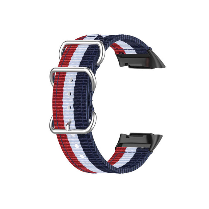 Fb.ny42.6.22.5 Back Red, White & Blue StrapsCo 3 Ring Nylon Strap For Fitbit Charge 5 Canvas Band