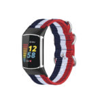 Fb.ny42.6.22.5 Main Red, White & Blue StrapsCo 3 Ring Nylon Strap For Fitbit Charge 5 Canvas Band