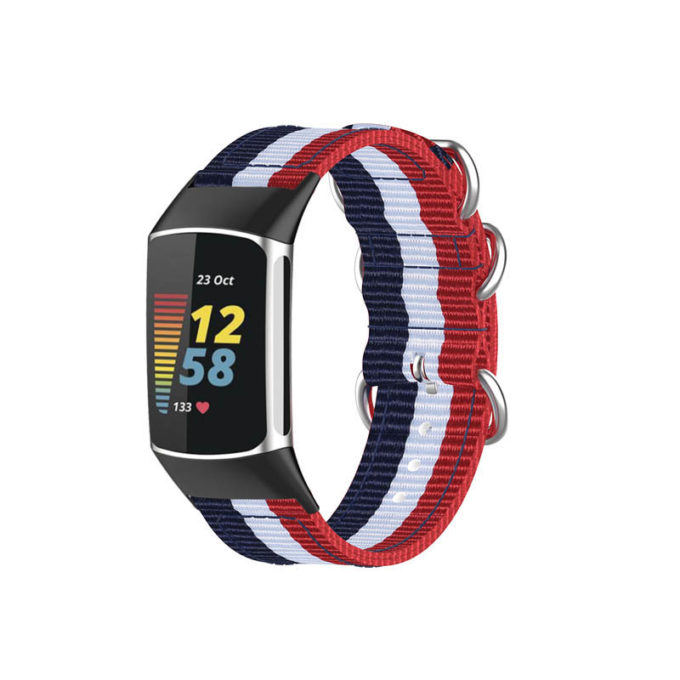 Fb.ny42.6.22.5 Main Red, White & Blue StrapsCo 3 Ring Nylon Strap For Fitbit Charge 5 Canvas Band