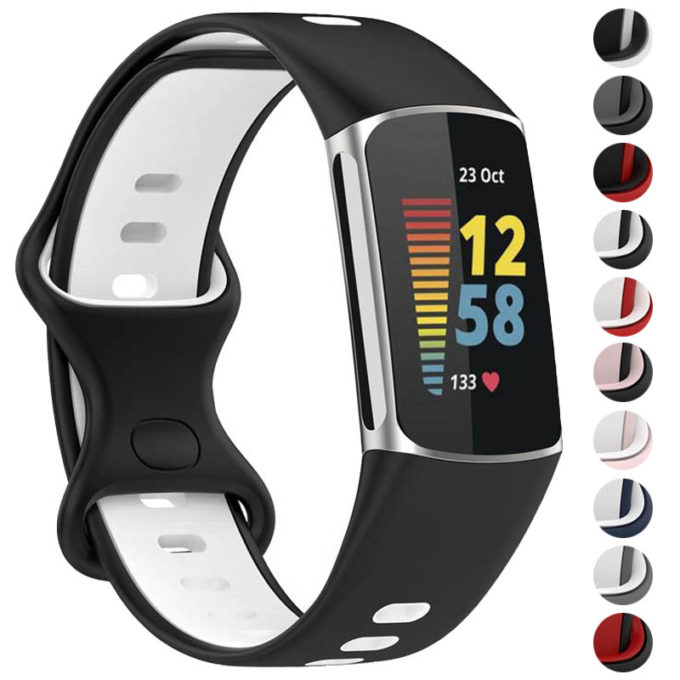 Fb.r72 Gallery (Black & White) StrapsCo Infinity Sport Band For Fitbit Charge 5 Silicone Rubber Strap