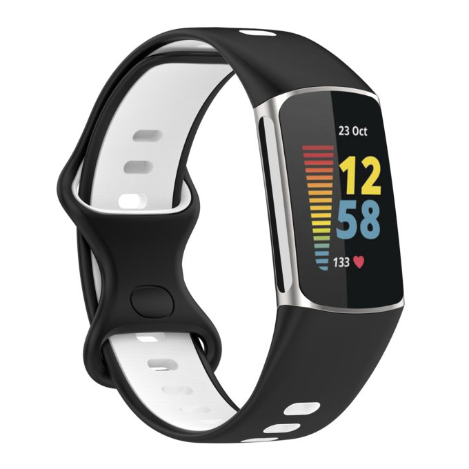 Fb.r72.1.22 Main Black & White StrapsCo Infinity Sport Band For Fitbit Charge 5 Silicone Rubber Strap