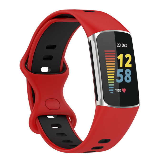 Fb.r72.6.1 Main Red & Black StrapsCo Infinity Sport Band For Fitbit Charge 5 Silicone Rubber Strap