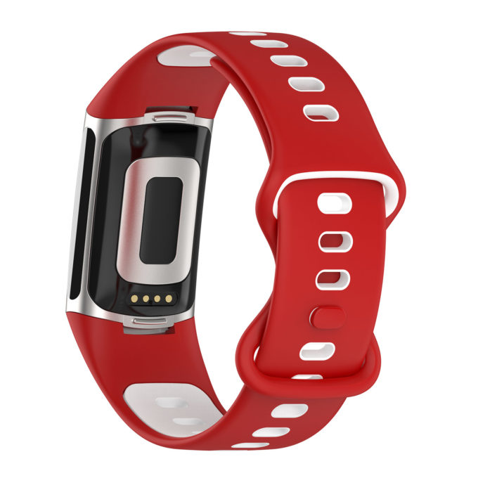Fb.r72.6.22 Back Red & White StrapsCo Infinity Sport Band For Fitbit Charge 5 Silicone Rubber Strap