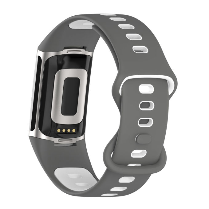 Fb.r72.7.22 Back Grey & White StrapsCo Infinity Sport Band For Fitbit Charge 5 Silicone Rubber Strap