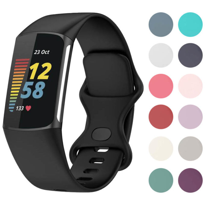 Fb.r73 Gallery (Black) StrapsCo Rubber Infinity Band For Fitbit Charge 5 Silicone Strap