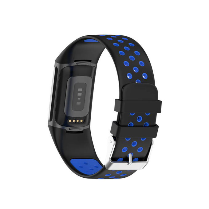 Fb.r75.1.5 Back Black & Blue StrapsCo Sport Band For Fitbit Charge 5 Silicone Rubber Strap