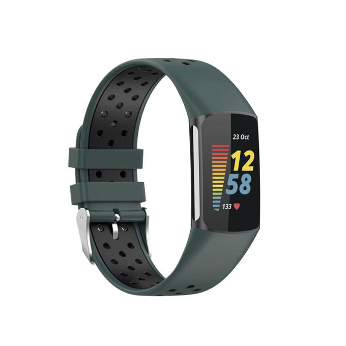 Fb.r75.11.1 Main Teal & Black StrapsCo Sport Band For Fitbit Charge 5 Silicone Rubber Strap